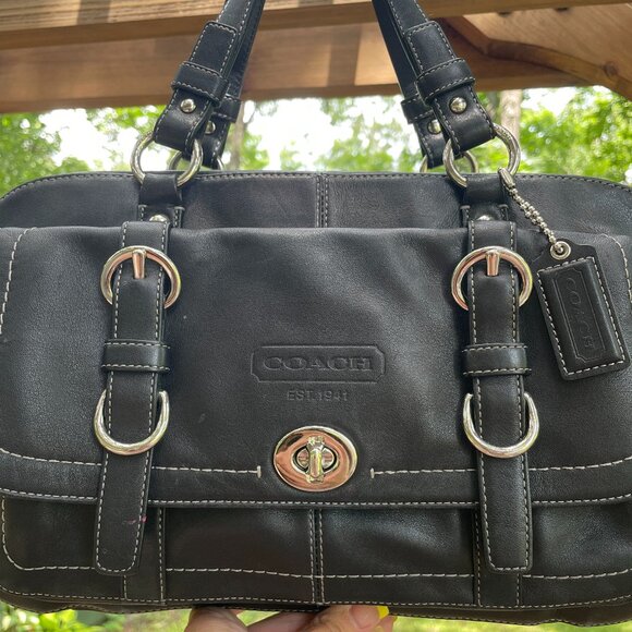 Coach Bag Chelsea F14017 Black Baguette Purse Leather Handbag Satchel - Picture 1 of 10